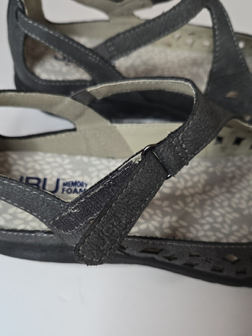 JBU Bellerose Size 8.5 Charcoal Gray Laser-Cut Velcro Strap Outdoor Casual Flat - Picture 6 of 15
